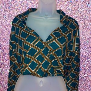 Forest Green and Brown Forever21 cropped Blouse!